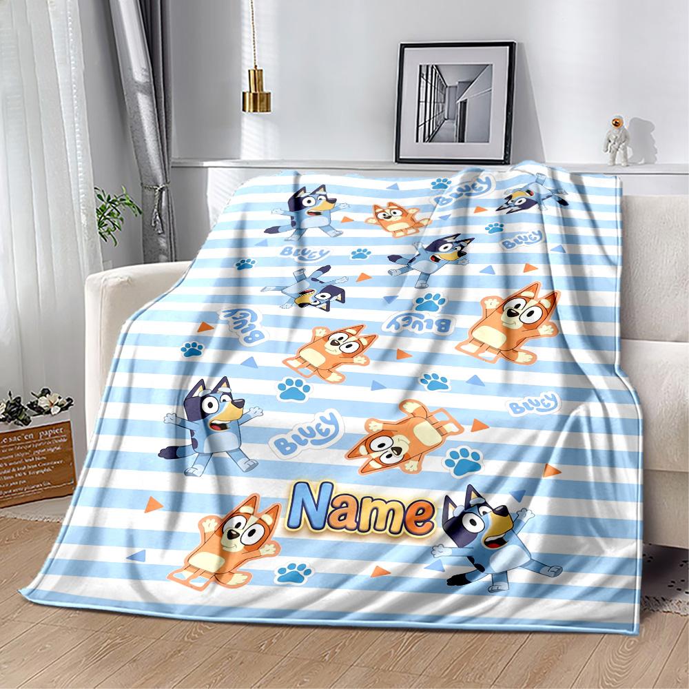 Bluey Family Adventure Customize Text Blanket Cozy Personalized Blanket Durable Comfort Perfect for Couch Home Decor Nap Picnics