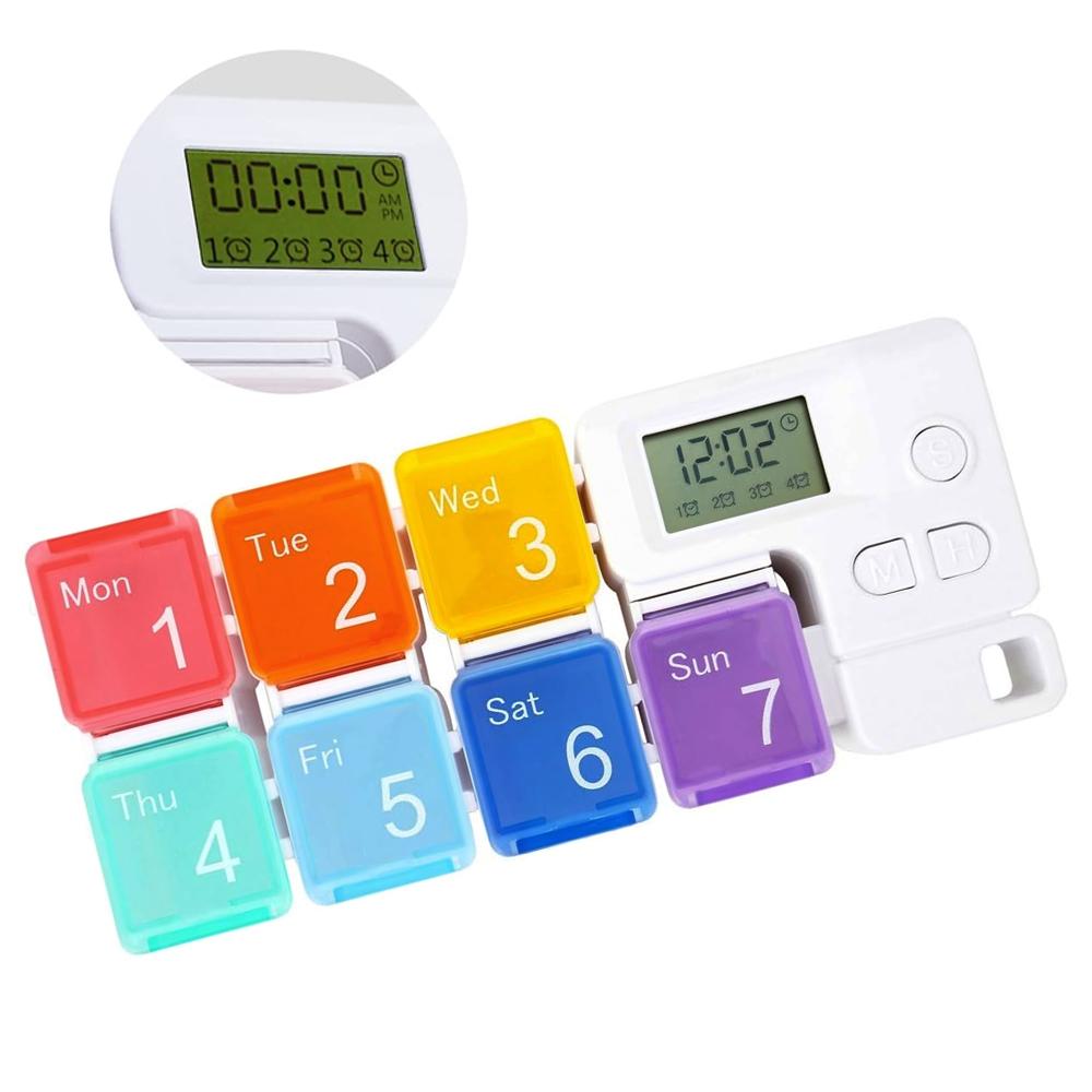 

7-Day Pill Organizer with Medicine Reminder Alarm Weekly Large Capacity Vitamin Box Organizer AM PM Daily Travel Medication Box