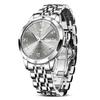 OLEVS Wristwatch Mens Waterproof Analog Quartz Silver Watch Gray Dial Roman Numerals Date Day Stainless Steel Band