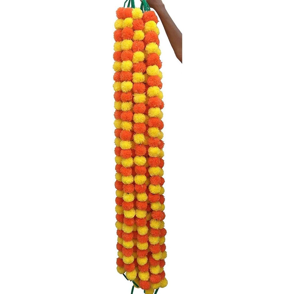 Umělá měsíčková girlanda toran pro dlouhé girlandy toran indický genda phool na svatbu a festival Diwali/4,5-4,9 FT /10 šňůr/žluto-oranžová směs