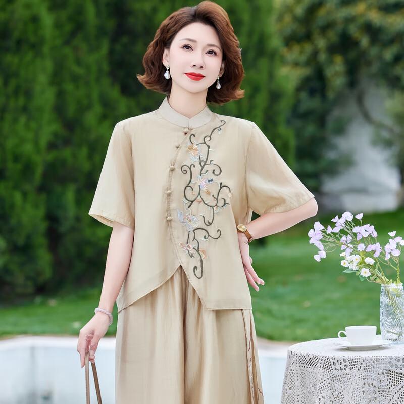 Hongdou 2025 Summer T-Shirt & Shorts Set for Middle-Aged Women