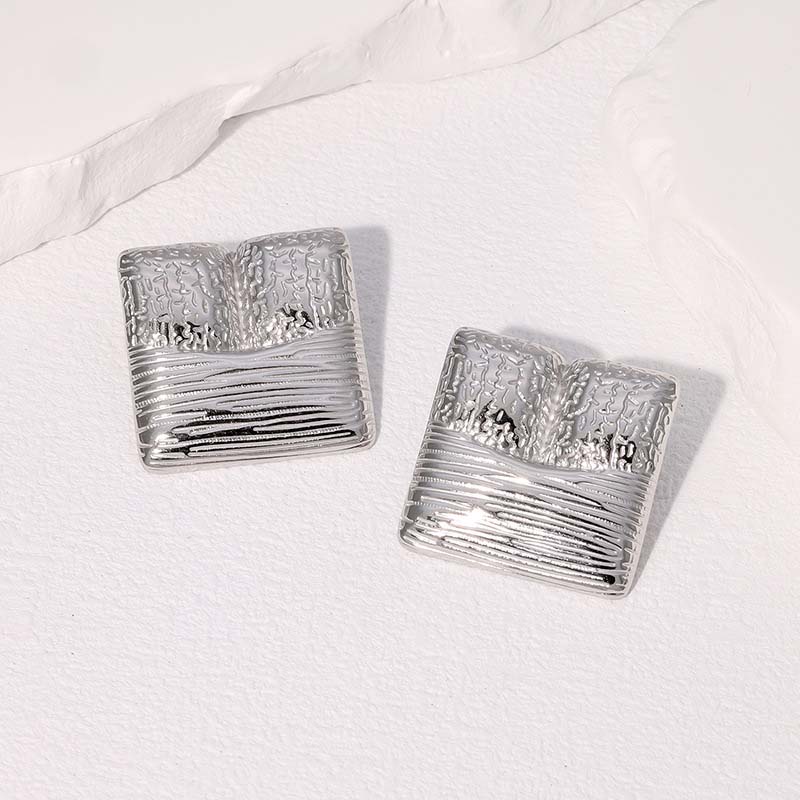 Stainless Steel Geometric Square Stud Earrings for Women Exaggerated Gold Color Irregular Textured Earrings Jewelry Party Gifts