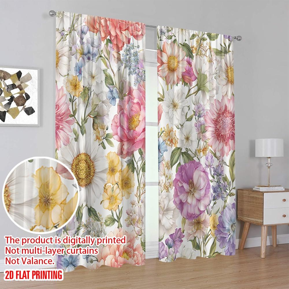 2 Stück, 2D-Flachdruck Minimalistische Vorhänge Blühender Wandteppich 100% Polyester (ohne Stange) Art Deco Festlich Perfekt für Schlafzimmer &