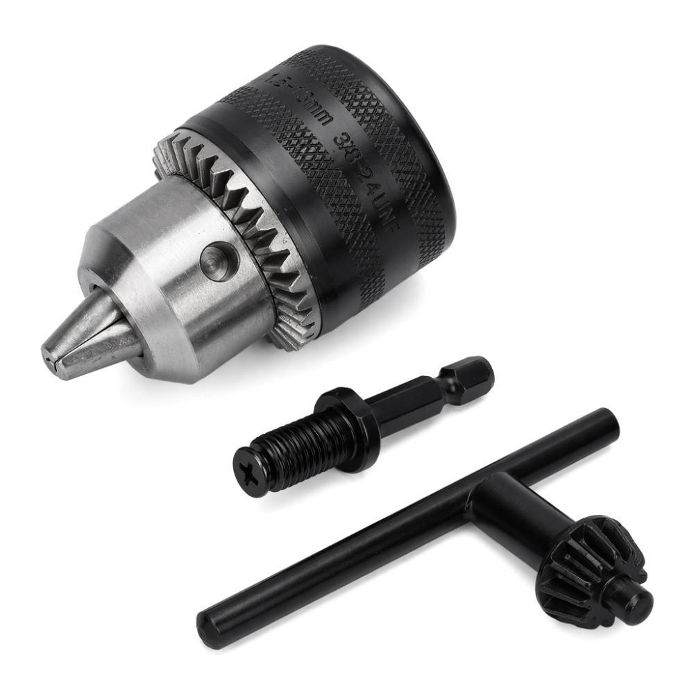 1.5-13mm Capacity Drill Chuck Tool Kit 3/8-24UNF Thread Drill Chuck Adapter For Hand Drills