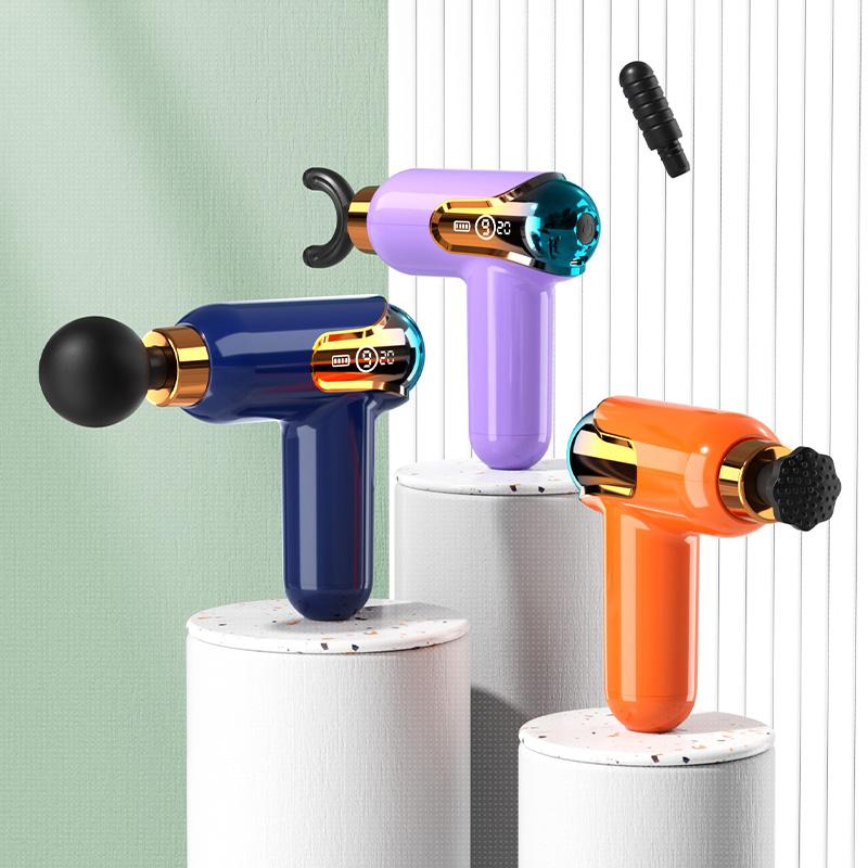 1 fashionable LCD screen fascia gun with clear display of battery level/gear/20 minute timed countdown massager and 4 massage he