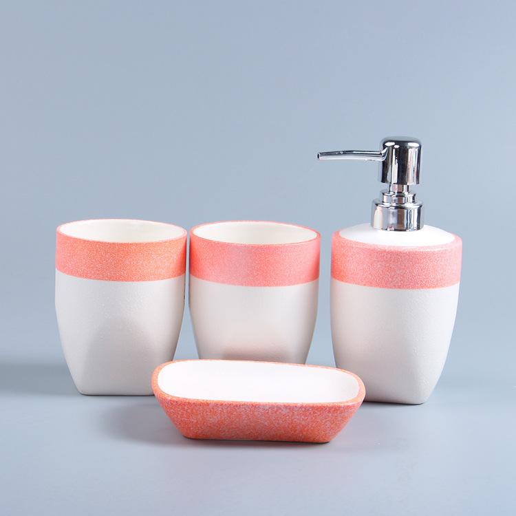 European Snowflake Glaze Ceramic Bathroom Four-piece Set Creative Pink Mouthwash Cup Hand Lotion Bottle Mouth Cup