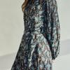Maxza Paisley Pleats Balloon Sleeve Long Dress