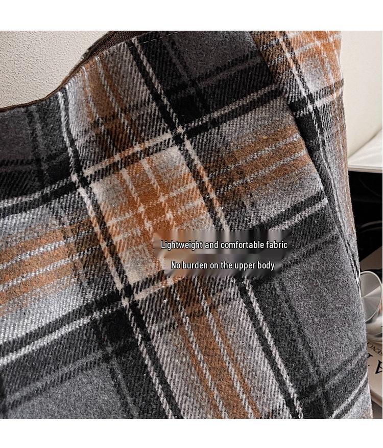 Korean Style Plaid Woolen Tote Bag - Large Capacity & Versatile for Winter 2025