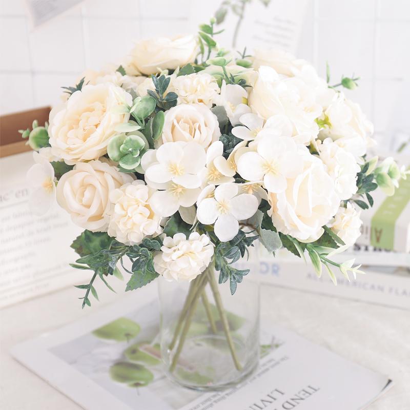 7 Heads Silk Peony Artificial Flower Hydrangea For Room Home Decoration Wedding Bride Bouquet Rose False Table Plant Accessories