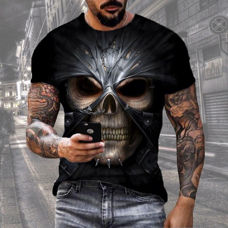 Černé tričko Lebka Pánské Punk Tričko Lebka Rock Gun Modré tričko Tričko s 3D potiskem Retro gotické pánské oblečení letní top