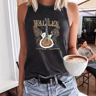 WALLEN Gitarren-Print Ärmellos Neckholder Rückenfrei Sexy Locker Basisschicht Weste