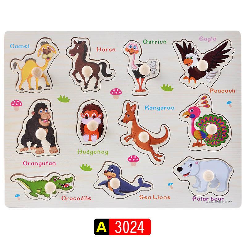Big Size Baby Montessori Wooden Puzzle Hand Grab Board Set Educational Toys Infantil Cartoon Number Letter Math Puzzle Kids Gift