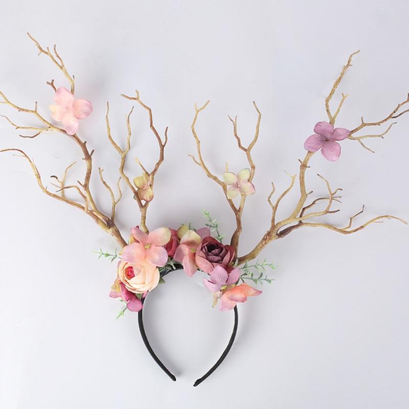 Flower Crown Hair Wreath Deer Antlers Headbands Reindeer Headdress Floral Headwears Holiday Wedding Photo Props