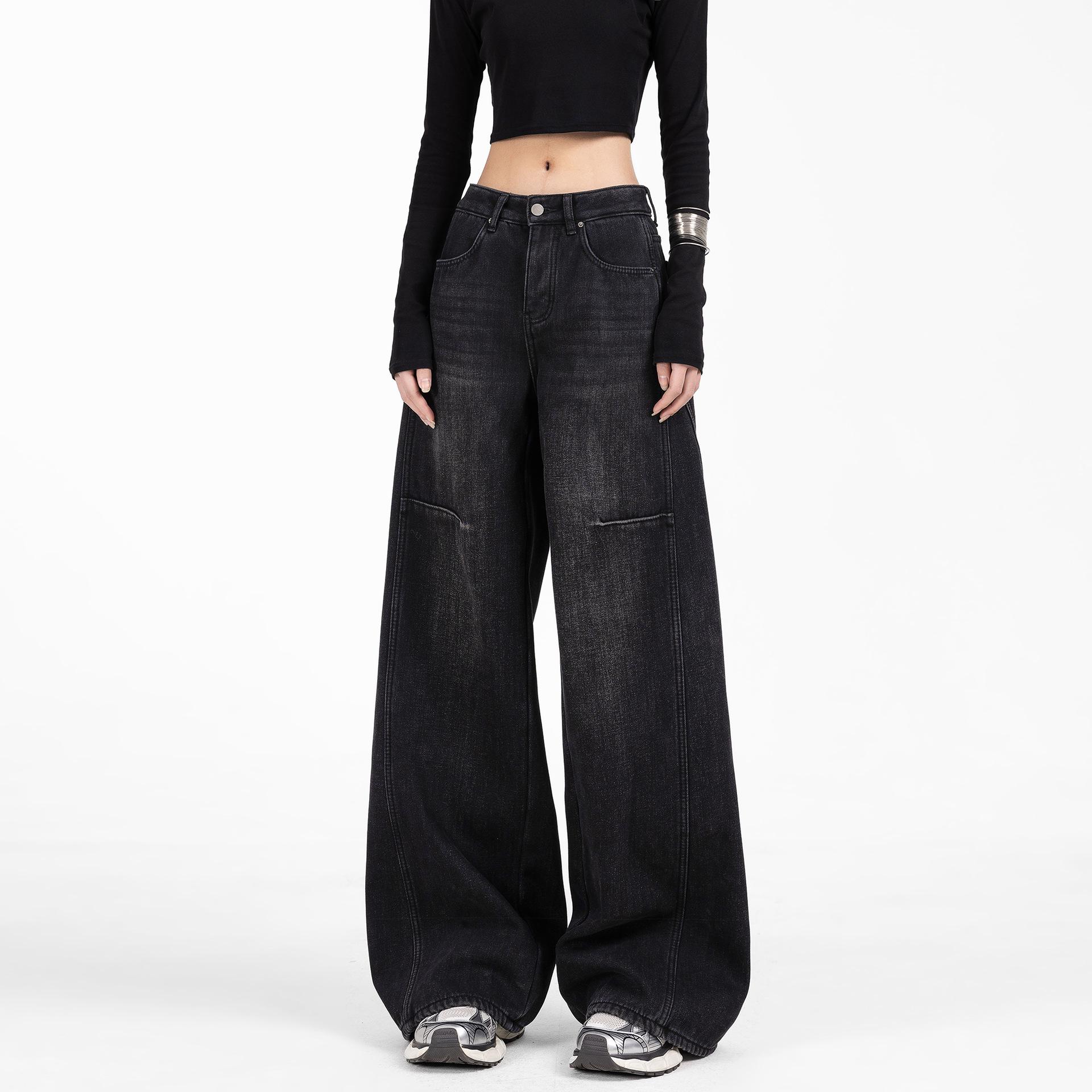 High-Waist Striped Patchwork Wide-Leg Jeans for Women XL