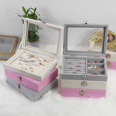 Schmuckaufbewahrungsbox mit transparentem Fenster und großer Kapazität, einfache und hochwertige Ring-, Halsketten- und Schmuckaufbewahrungs-Präsentationsbox