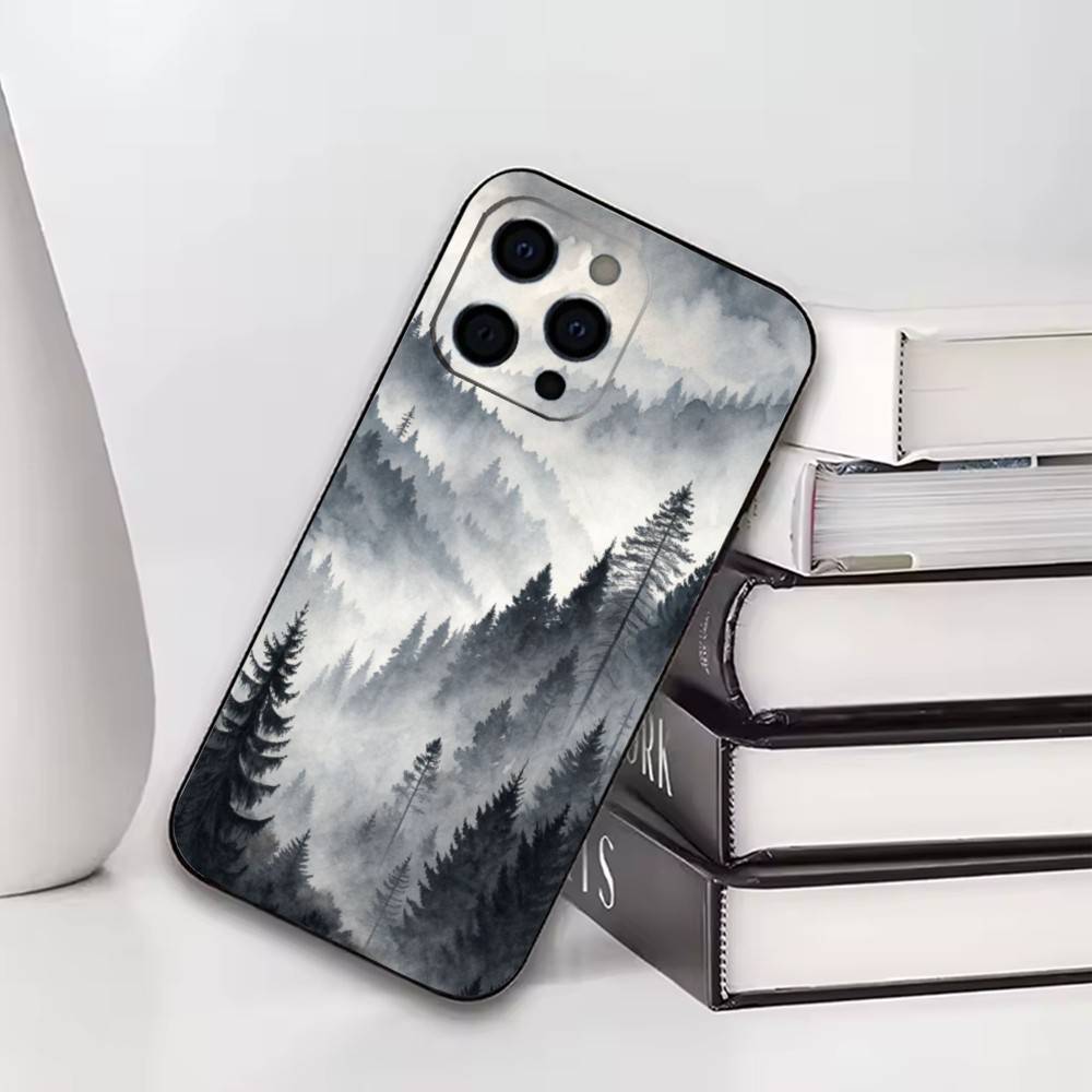 

Mountain Forest Phone Case For iPhone17,16,15,14,13,12,11 Plus,Pro Soft Silicone Black Cover iPhone14Pro