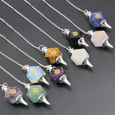 1Pc Reiki Energy Symbol Stone Pendulum Natural Crystal Pendant Pendulum, Bohemian Divination Hypnotic Prop Meditation Pendant Gift Spiritual Ornaments