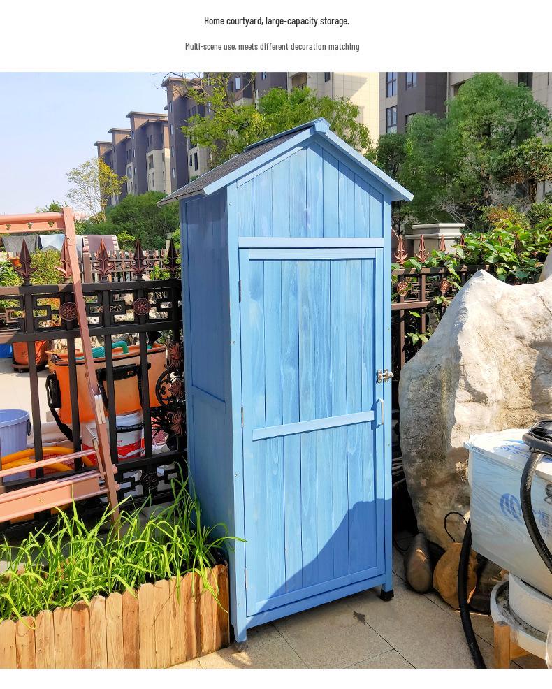 Waterproof Outdoor Wooden Storage Cabinet for Garden Tools - Anti-Corrosion and Sun Protection, Ideal for Courtyard and Balcony Use.