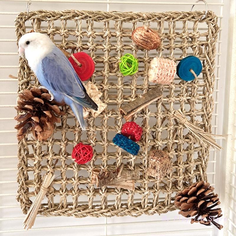 

20/30CM Colorful Parrot Cage Hammock Foraging Wall Colorful Straw Swing with Hooks Straw Foraging Wall Foraging Toy