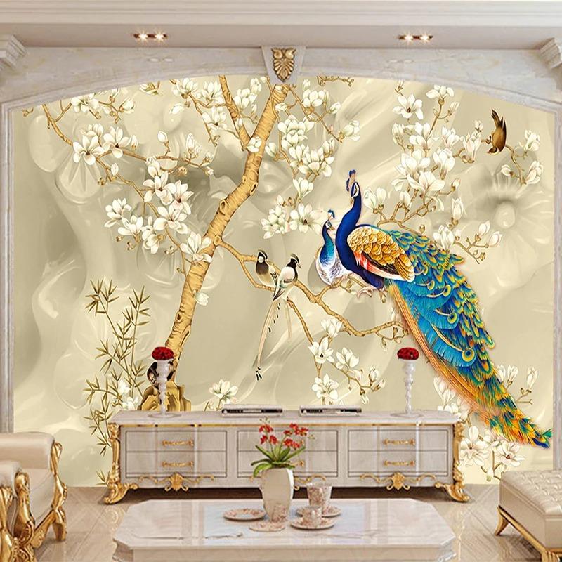 3d Stereo Magnolia Flowers Wallpaper Peacock Wall Mural Living Room Tv Sofa Background Wall Papers For Walls 3d
