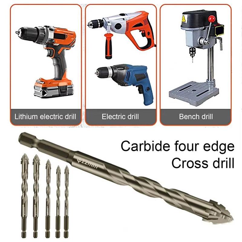 Four-Edged Eccentric Drill Bit Skewed Head High Hardness Tile Drill Bit Serrated Concrete Drill Bit Set Drilling Tool