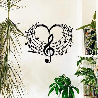 Metal Music Heart Wall Art Black Silhouette Home Decor Gift