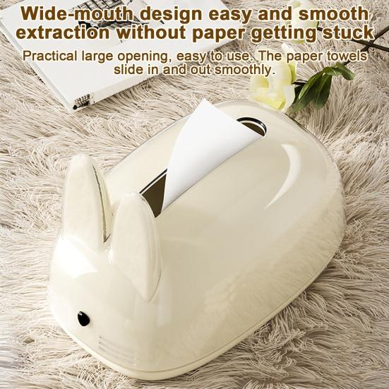 Practical Household Tissue Holder Cute Rabbit Shape Box, Decorative Plastic Facial Dispenser, Round Bunny Ear Box Cream Style Napkin Case for
