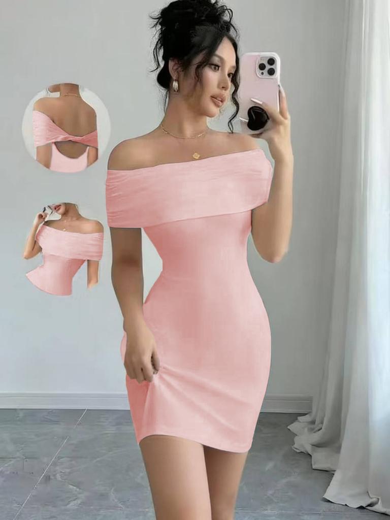New Sleeveless One-word Shoulder Fashion Slim Temperament Celebrity Sexy Hip-wrapped Dress Women