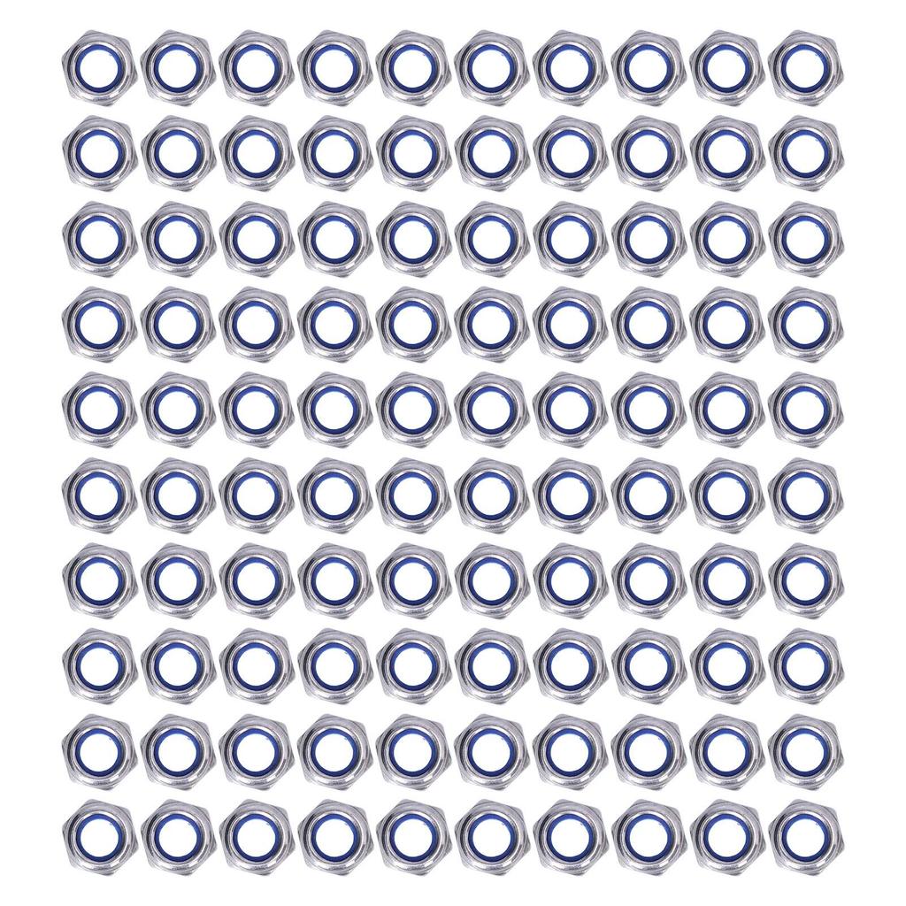 100Pcs Nylon Insert Lock Nut Locknut Stainless Steel Fastener Set Kit for MaintenanceM10