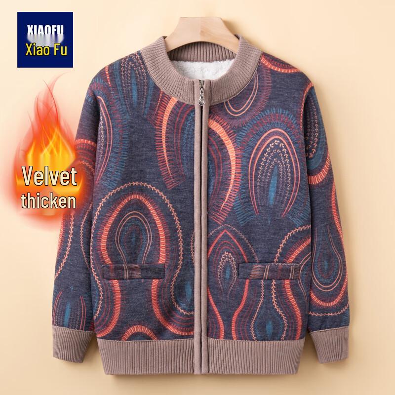 

Elderly Women s Plush Lined Zipper Cardigan XL