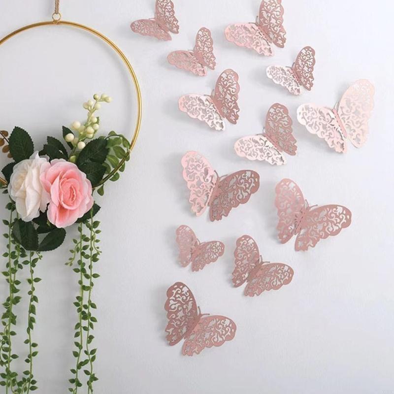 3D Butterfly Wall Decoration Hollow Butterfly Decals 3D Butterfly Wall Sticker X3UC