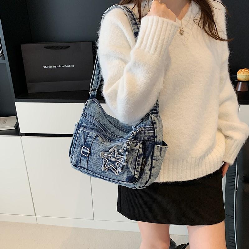 Ledig Ny Mode Denim Damväska Dam Handväskor Axel Messenger Väska Jeans Dam Axelväskor Dam Tygväska Cowboyväskor