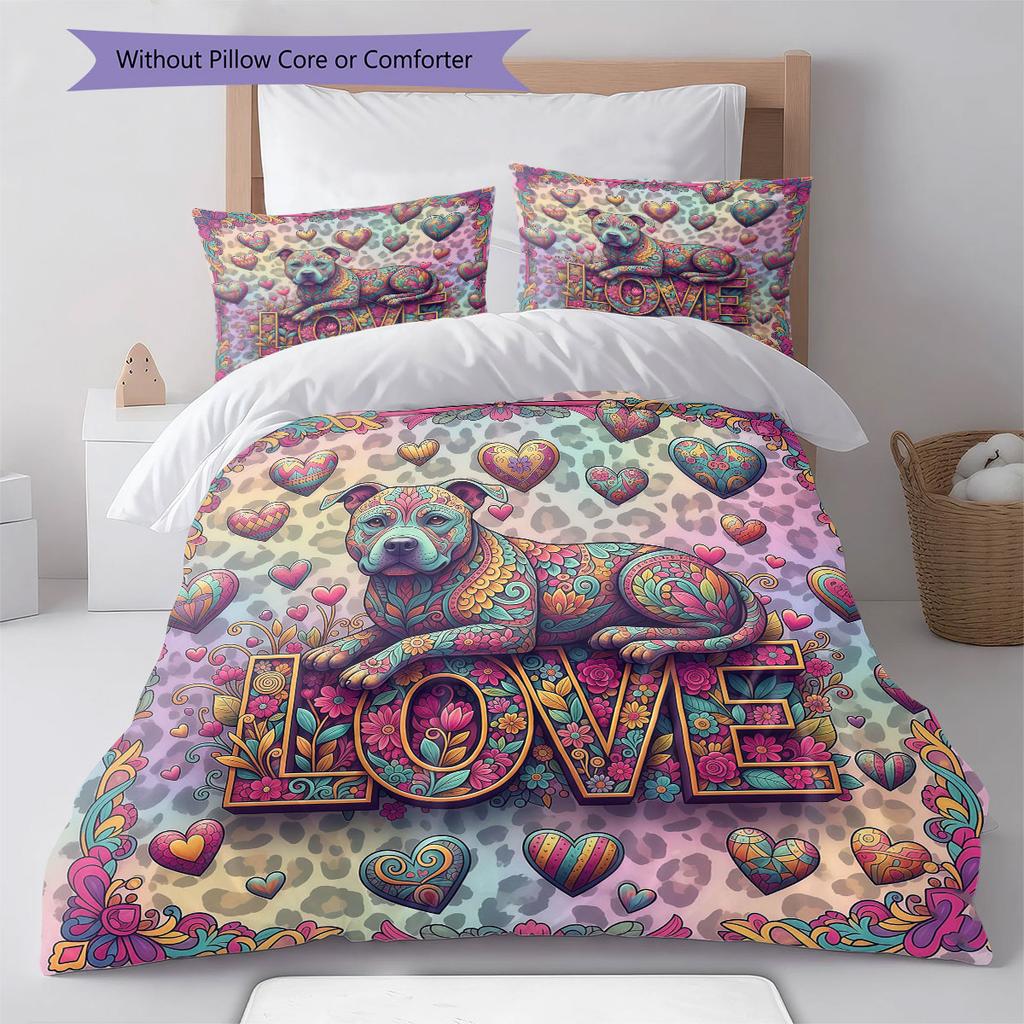 Romanticpets Pattern Bedding Quilt Set Quilt Cover Pillowcase Home Decoration Birthday Gift (1 * duvet cover + 2 * pillowcase, without core)