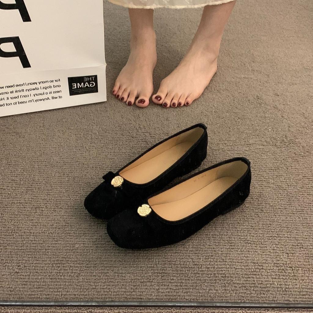 Xiaoxiangfeng French Suede Women's Sleeve Single Shoes Women's Shoes Gentle Fairy Evening Temperament Bow Beanie Shoes