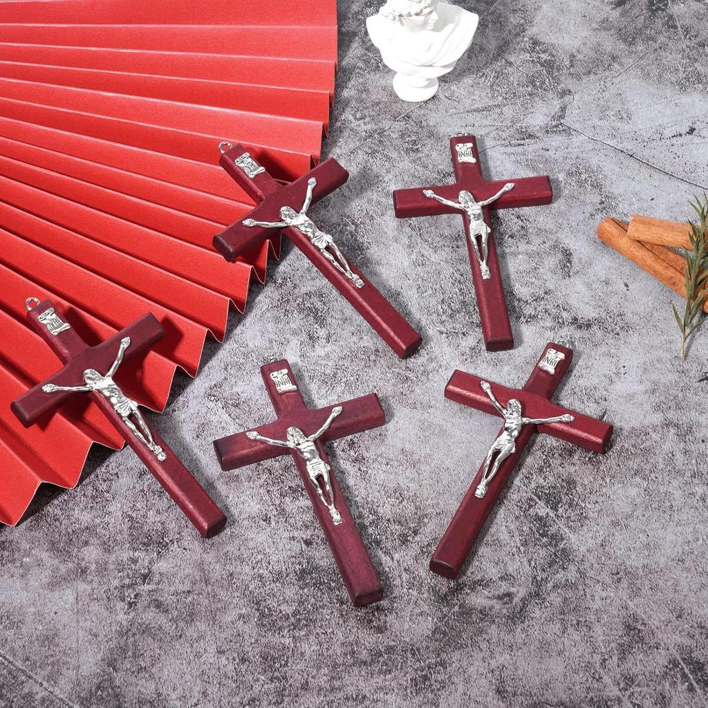 SHAOQINLIN 24 Pieces Crucifix Wall Cross, 4.7 Inch Wooden Wall Hanging Cross Wall Decor Home Decor