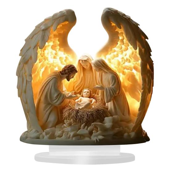 2D Flat Table Sign Acrylic Prayer Wings Angel/Fairy/Nativity Scene Desktop Ornament for Tabletop Shelf Mantel Decor