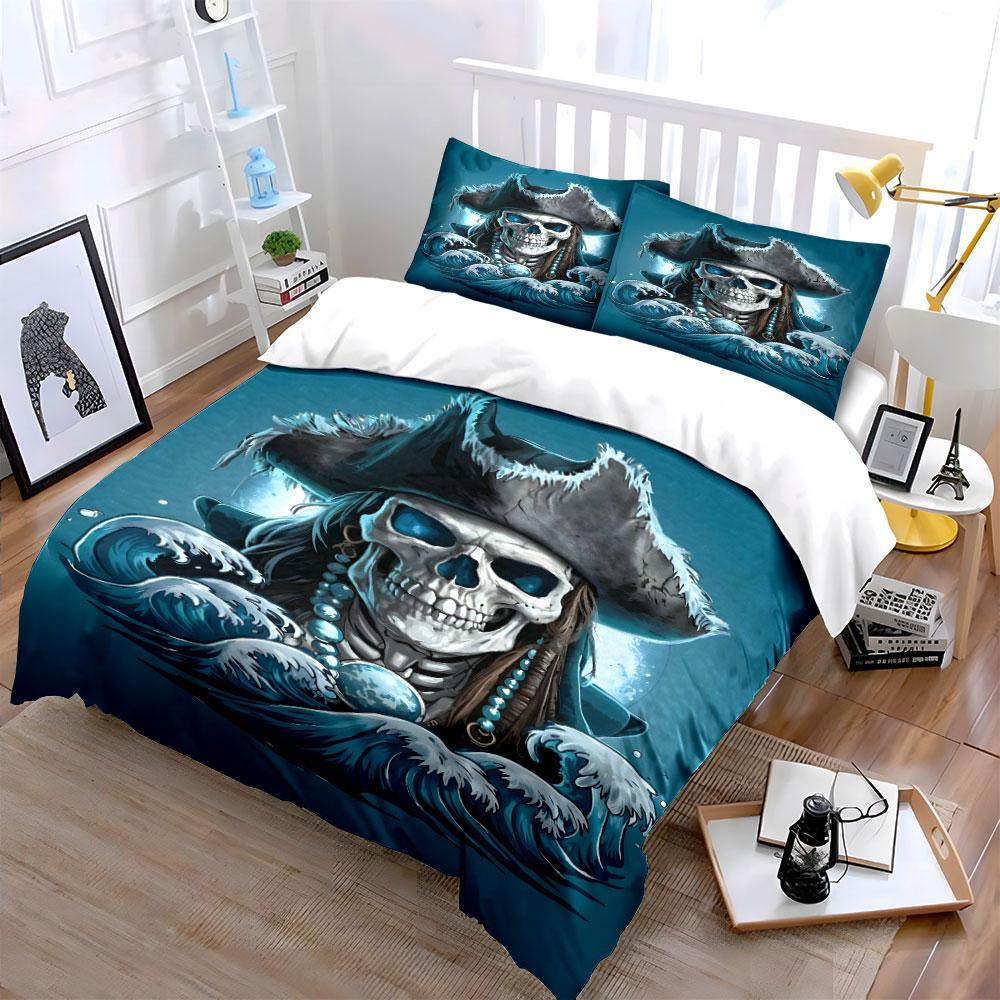 Skull, pirate hat, ocean waves. Bedding sets Duvet cover sets Duvet covers Pillowcases(1 * Duvet Cover 2 * Pillowcases without duvet insert)