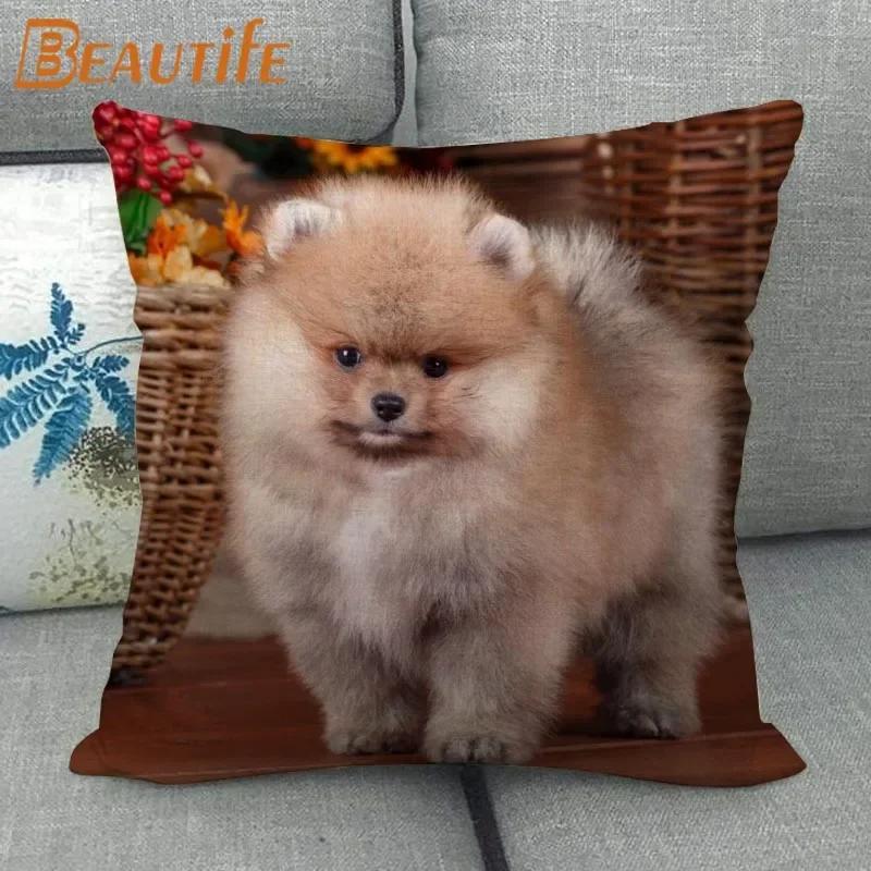 Nice Pomeranian Dog Pillowcase Bedroom Home Decorative Cover 45x45cm Square Zipper Pillow Cases Cotton Linen Fabric No Fade