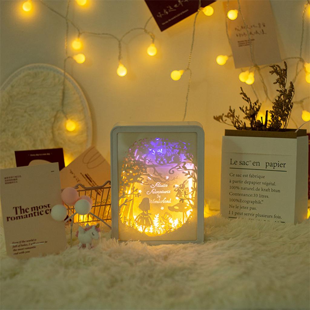 Papercut Light Box Soft Warm Light Romantic USB Battery Powered 3D Paper Carving Lamp for Bedroom Office Party Type 1