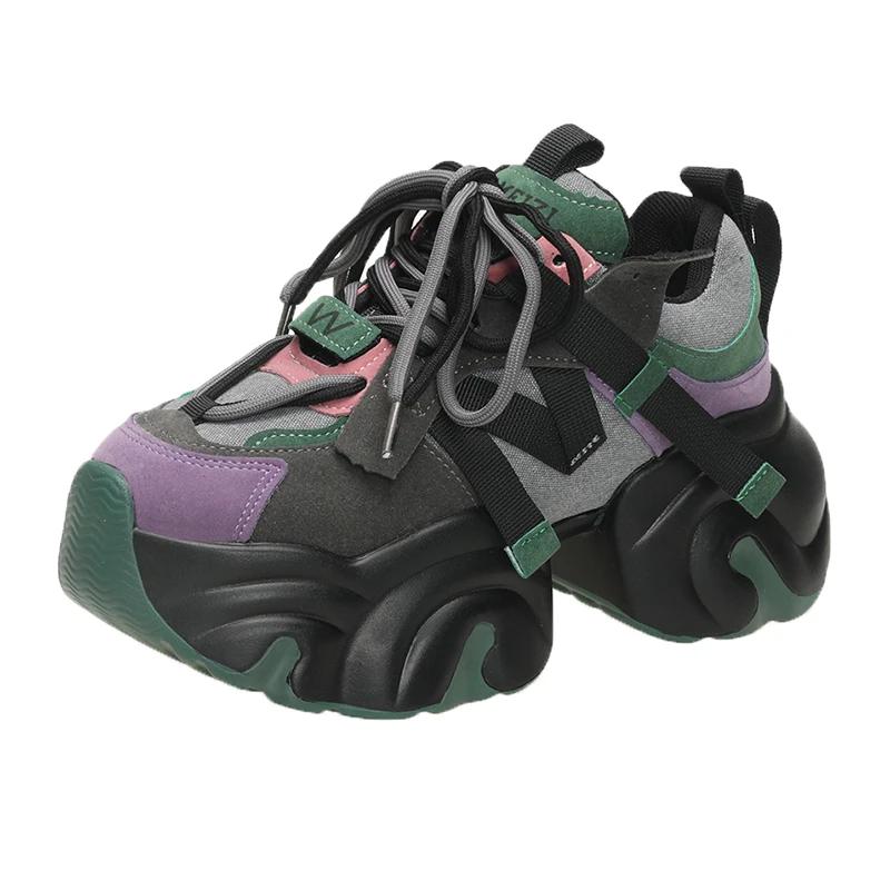 

Модные Новые Женские Осенне-Зимние Массивные Кроссовки На Шнуровке Платформа Спортивная Обувь Женская Толстая Подошва Высокий Каблук Женские 7,5 СМ Кроссовки на Танкетке 34 зелёный