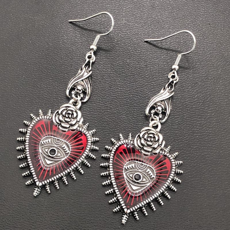 

Dark Gothic Hidden Earring Jewelry Blood Rose Heart Oil Bat Gothic Earring For Women Retro Dangle Long Earrings Aesthetic