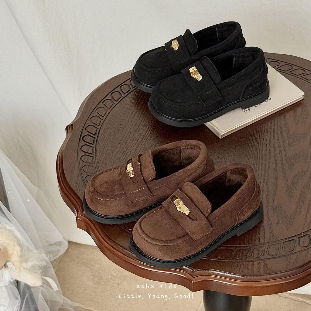 XSHX Samt Slipper | Jungen und Mädchen Retro Münzschuhe Französische Miao Lederschuhe Kleid Lässig Gala Herbst und Winter