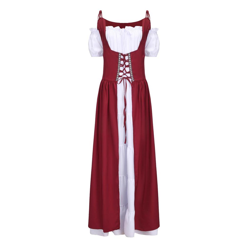 Medieval Renaissance Lace-Up Corset Dress - European & American Vintage Halloween Costume.