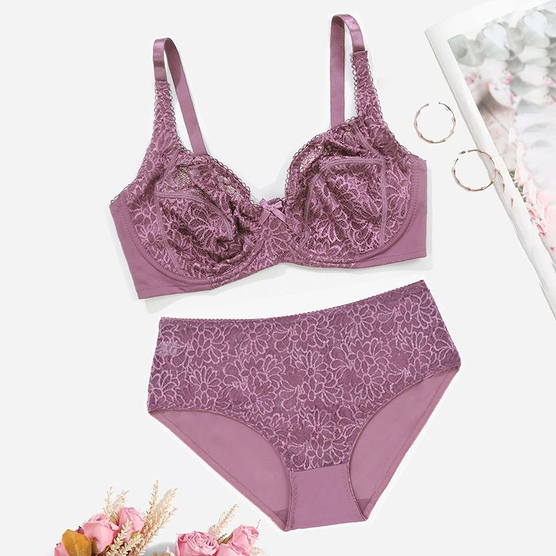 Dámská podprsenková souprava plus size Sexy krajkové stahovací spodní prádlo Čistá touha Průsvitné kalhotky