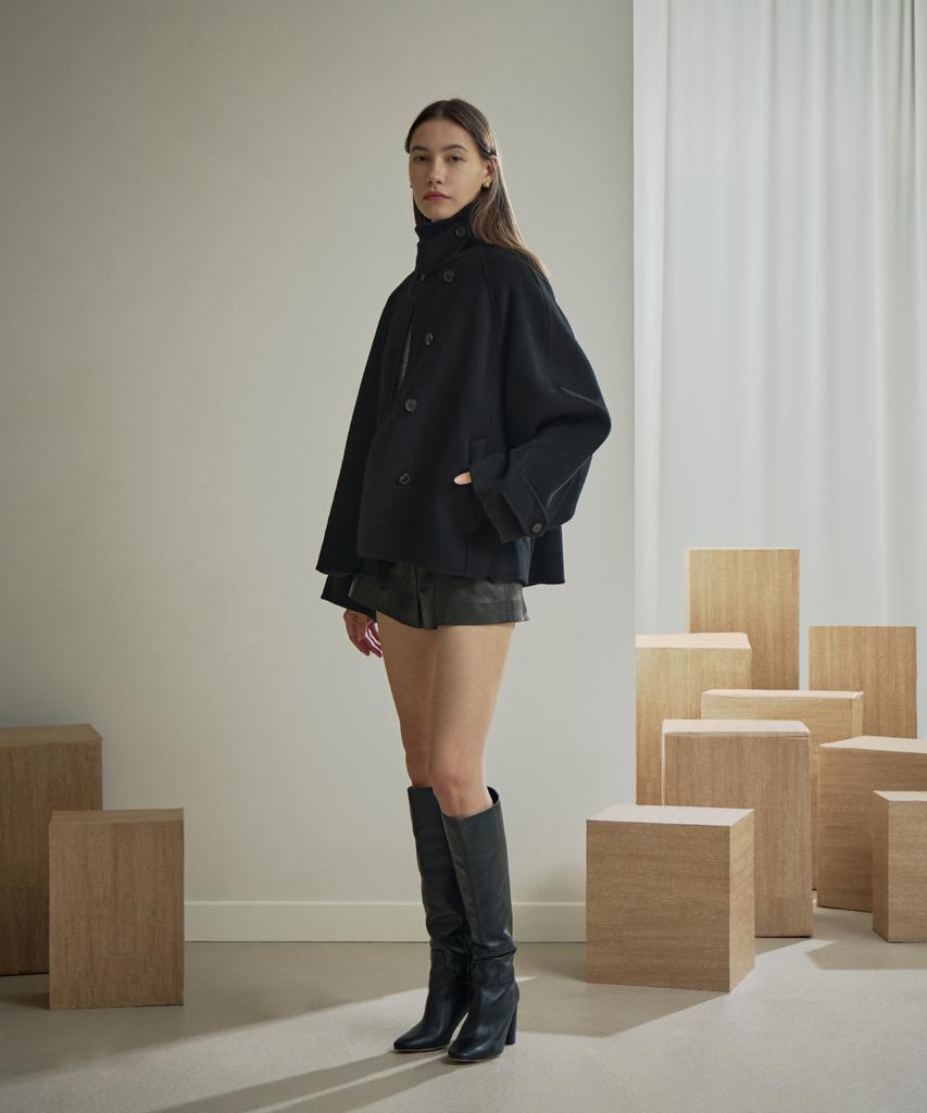 PINBLACK High-Neck Tab Handmade Wool Short Coat