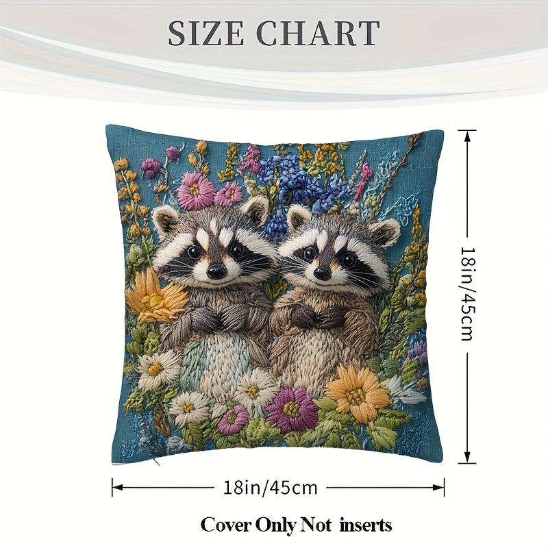 Jgevans Floral & Raccoon Cushion Covers Chair Living Room Pillowcase Cozy Zipper Sofa Pillow Covers Bedroom Indoor Home Decor