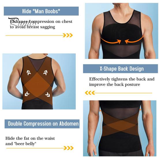 Schlankheits-Tanktop für Herren, Kompressions-Unterhemd zur Bauchkontrolle, Body Shaper, atmungsaktiv, ärmellos, Sweatshirt für Sommer, Sport, Reisen