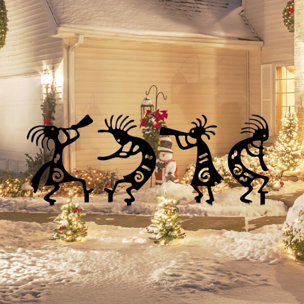 Funny Gnome Garden Stake - 4Pcs Black Metal Dancing Dwarf Art Yard Stake Dwarves Elf Silhouette Pathway Lawn Black Metal Garden Backyard