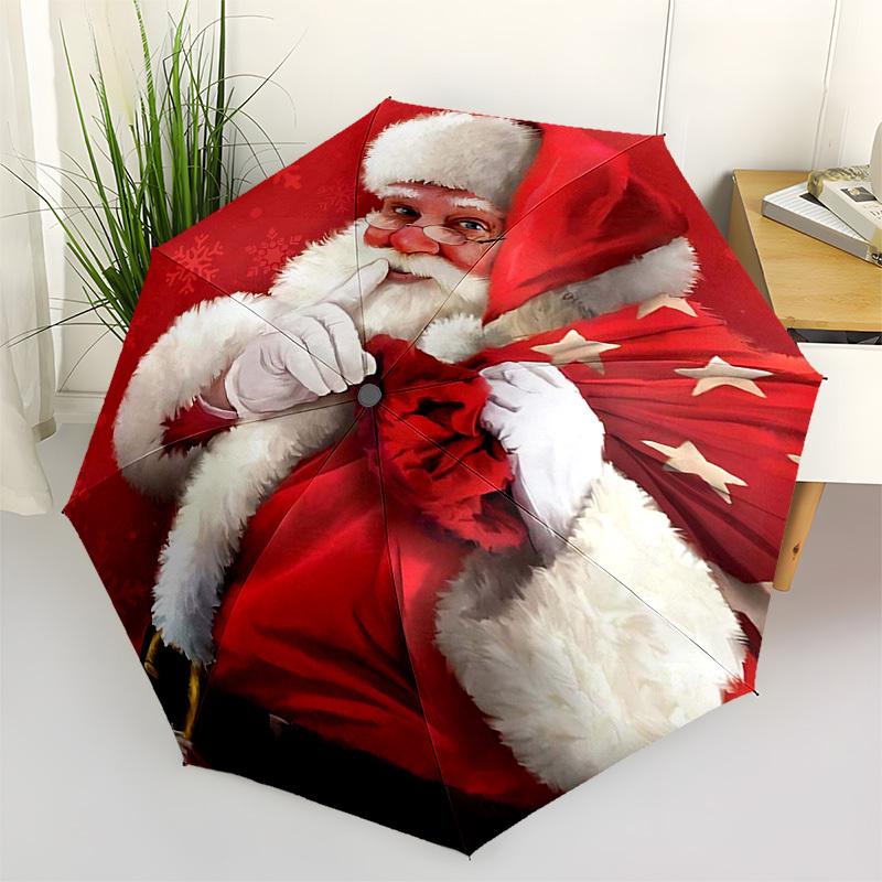 1pc Starry Night Santa: Automatic Opening Umbrella with Foldable Design, 8-Bone Iron Frame, Outdoor Use, Festive Gift for Fans, Travelers, Daily Use.H