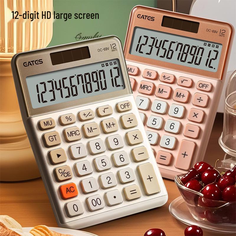 Compact Dual-Power Silent Calculator for Students with 12-Digit HD Display